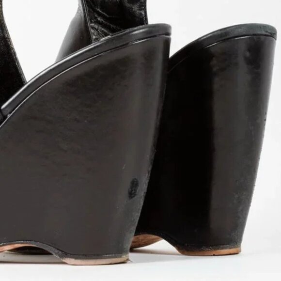 Prada Black Leather Peep-Toe Platform Sandals - Picture 8 of 10